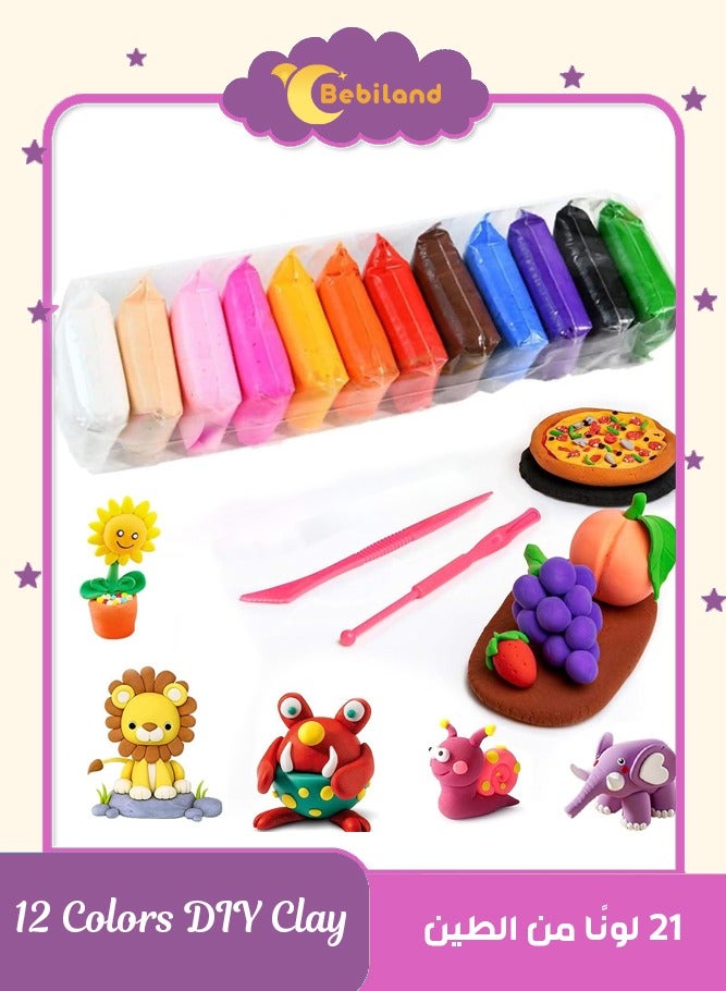Bebiland 12 Colors Air Dry Clay, DIY Plasticine, Super Light Modeling Clay Kit, Non-Toxic DIY Creative Toys with Tools for Kids, Art Craft Gift for Boys and Girls - Image 1